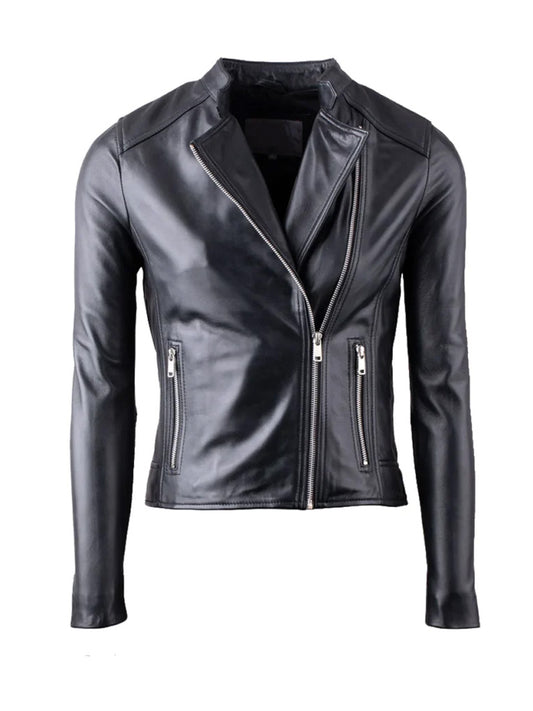 Black Casual Style Biker Leather Jacket