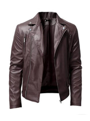 Elegant Brown Lapel Style Biker Leather Jacket - The Leather Jackets