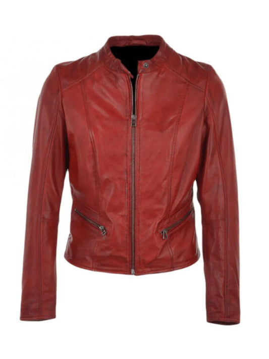 Red Biker Genuine Leather Jacket - The Leather Jackets