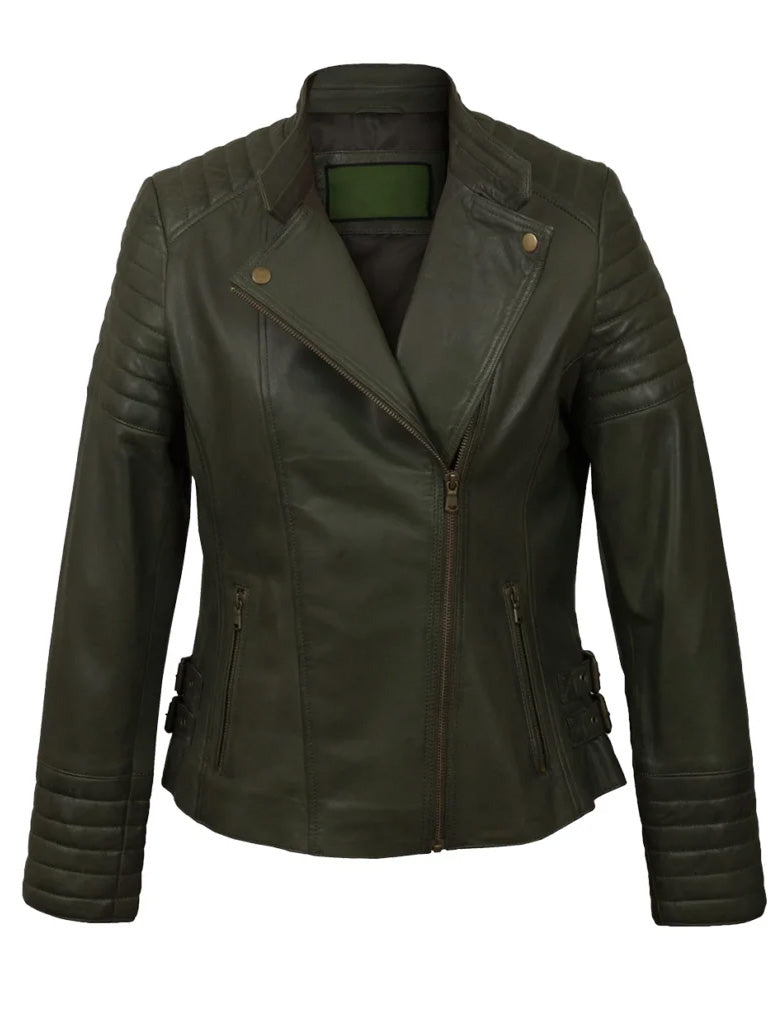Green Notch Style Biker Leather Jacket - The Leather Jackets