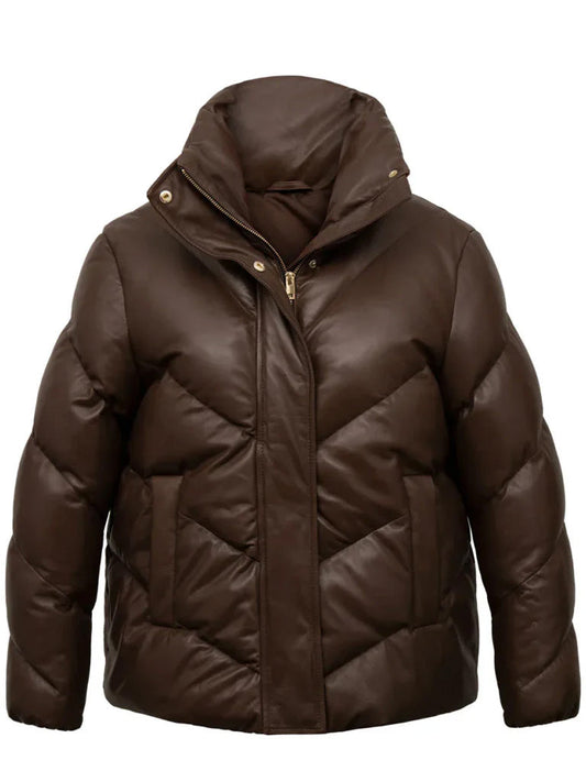 Brown Padded Style Leather Coat - The Leather Jackets
