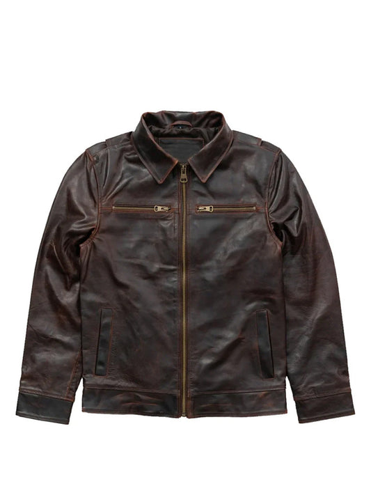 Dark Brown Shirt Style Biker Leather Jacket - The Leather Jackets