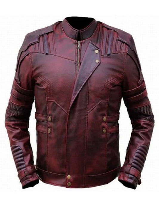 Red Distressed Biker Slim fit Leather Jacket - The Leather Jackets