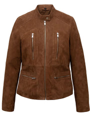 Women’s Rust Brown Suede Biker Leather Jacket