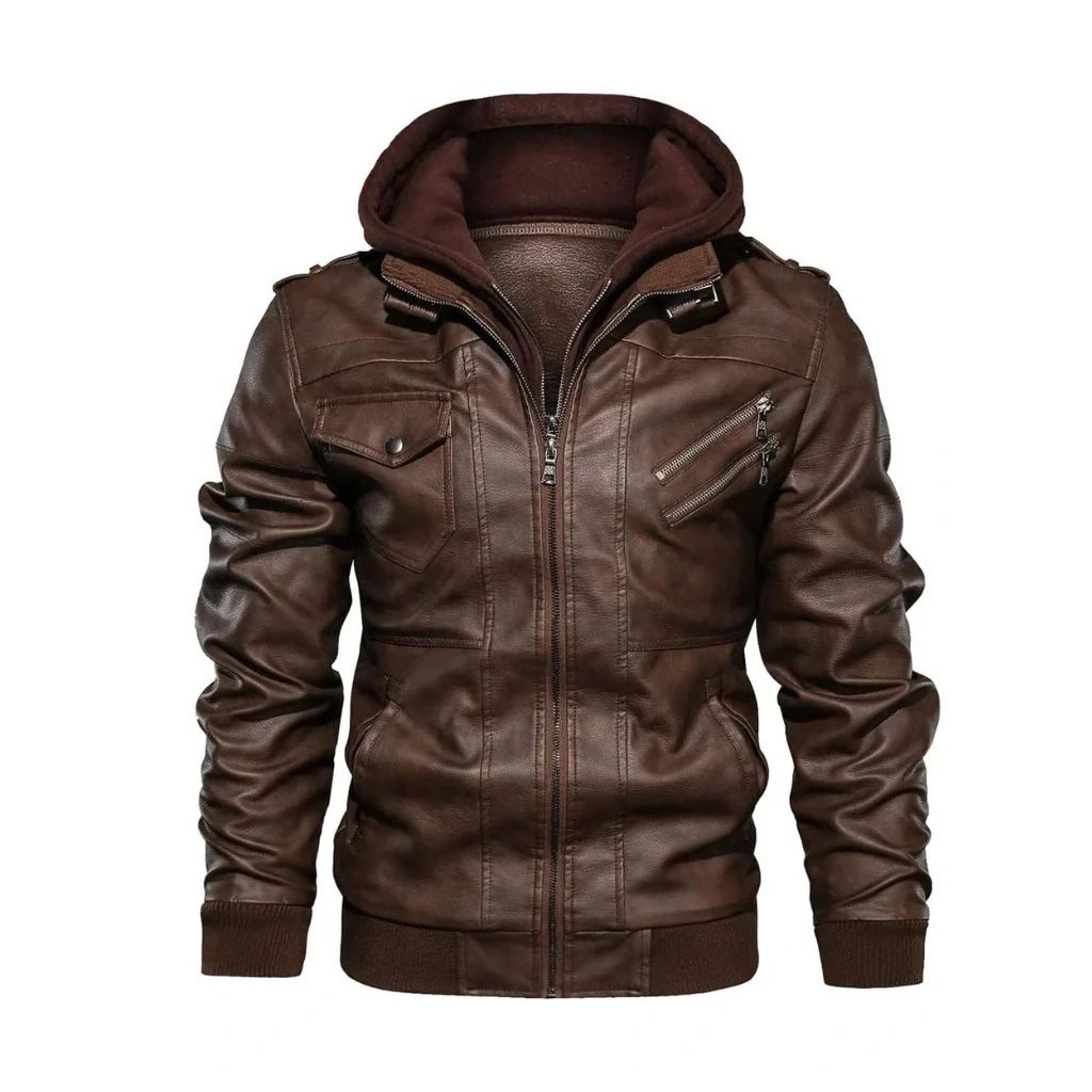 Brown Bomber Hooded Leather Jacket - The Leather Jackets