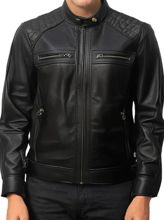 Black Biker Quilted Real Leather Jacket - The Leather Jackets