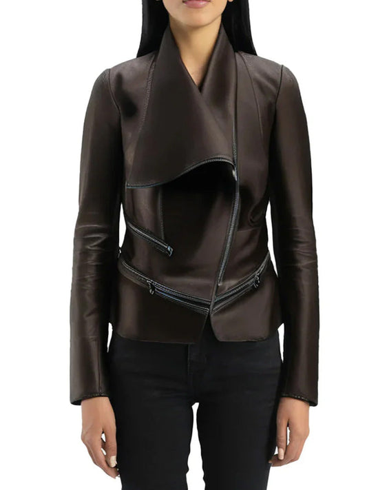 Bitter Brown V Shape Leather Jacket - The Leather Jackets