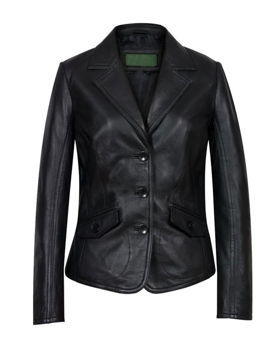 Black Lapel Style Leather Blazer - The Leather Jackets