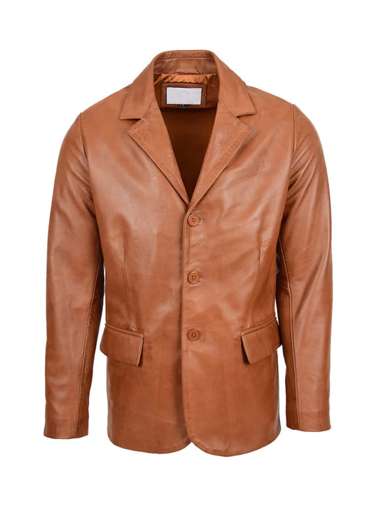 Tan Brown lapel Style Leather Blazer - The Leather Jackets
