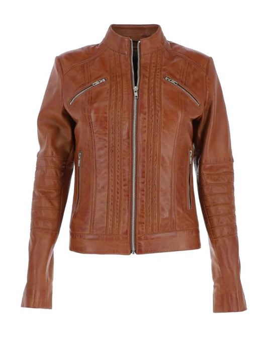 Stand Collar Genuine Leather Jacket - The Leather Jackets