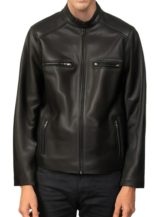 Black Biker Short Rounded Leather Jacket - The Leather Jackets