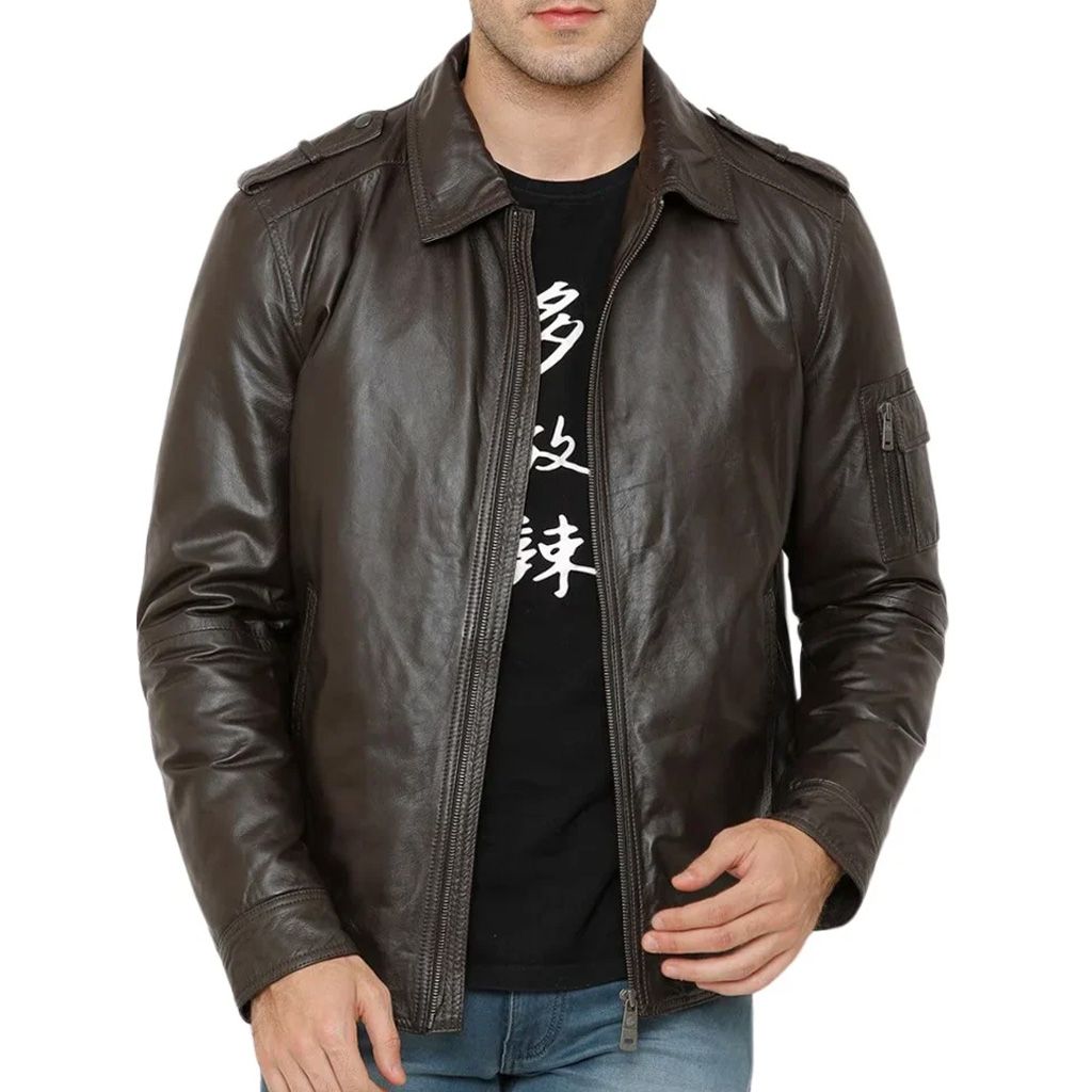 Classic Brown Bomber Leather Jacket - The Leather Jackets