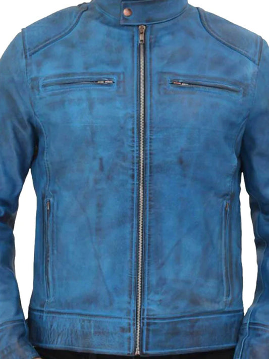 Sky Blue Motorcycle Style Leather Jacket - The Leather Jackets