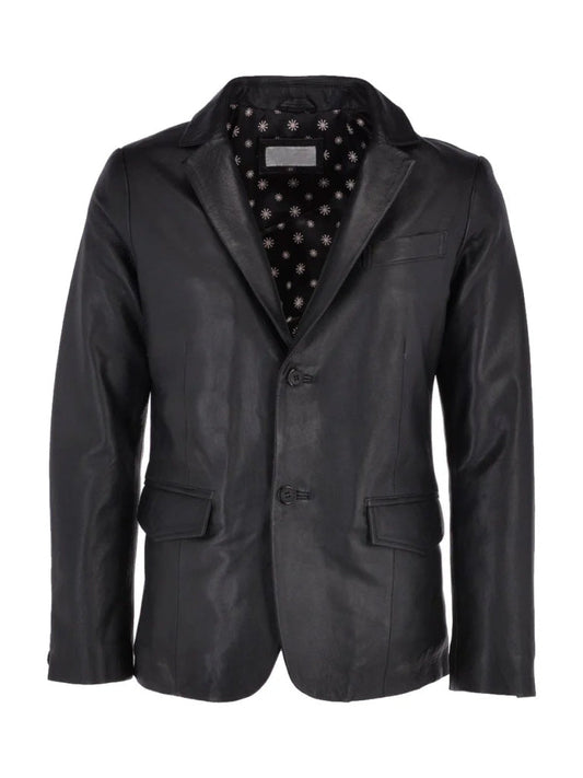 Black Notch Lapel Genuine Leather Blazer - The Leather Jackets