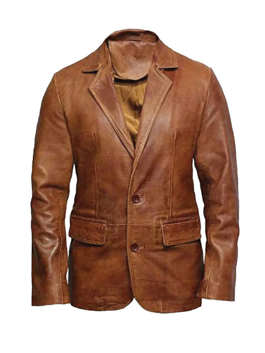 Tan Brown Casual Leather Blazer - The Leather Jackets