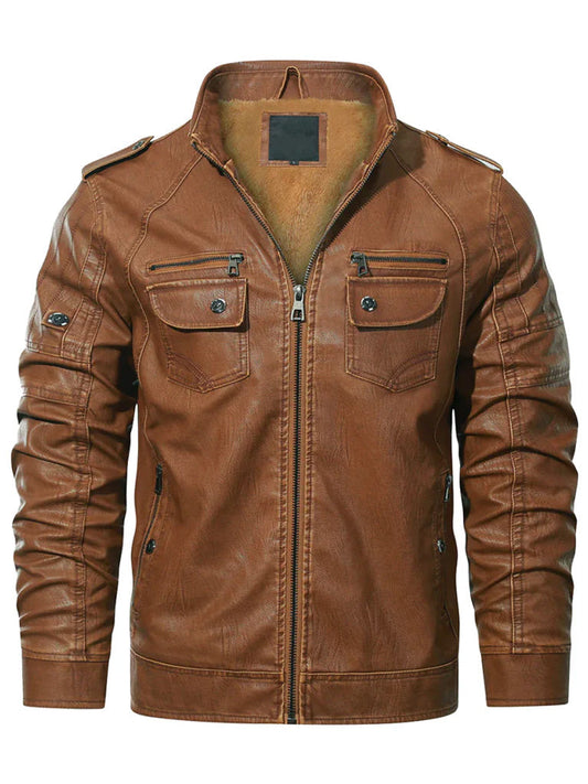 Brown Biker Trucker Style Leather Jacket - The Leather Jackets