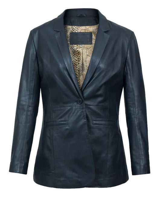 Blue Lapel Style Leather Blazer - The Leather Jackets