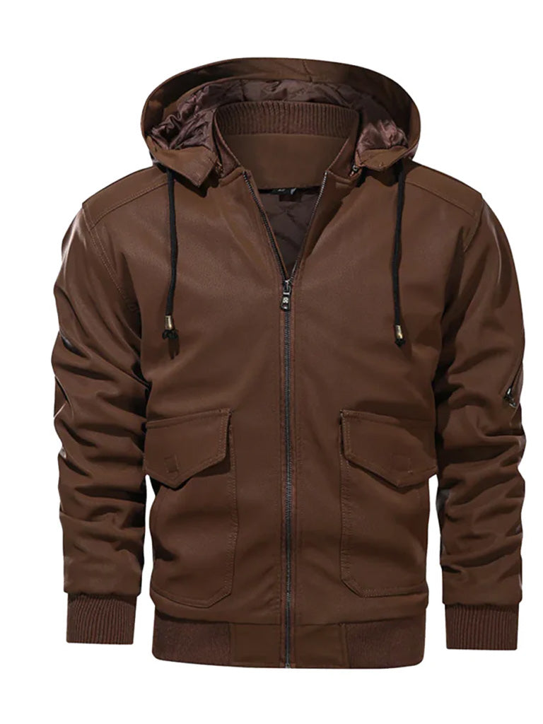 Brown Bomber Hooded Genuine Leather Jacket - The Leather Jackets