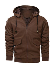 Brown Bomber Hooded Genuine Leather Jacket - The Leather Jackets