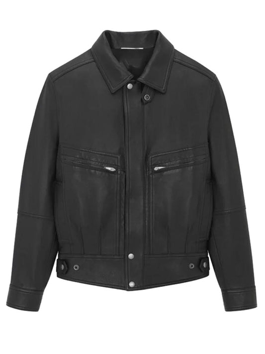 Black Casual Shirt Style Genuine Leather Jacket - The Leather Jackets