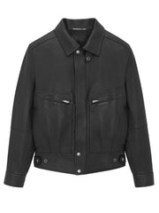 Black Casual Shirt Style Genuine Leather Jacket