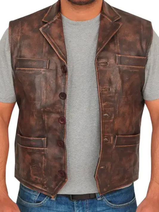 Vintage Biker Style Leather Vest - The Leather Jackets