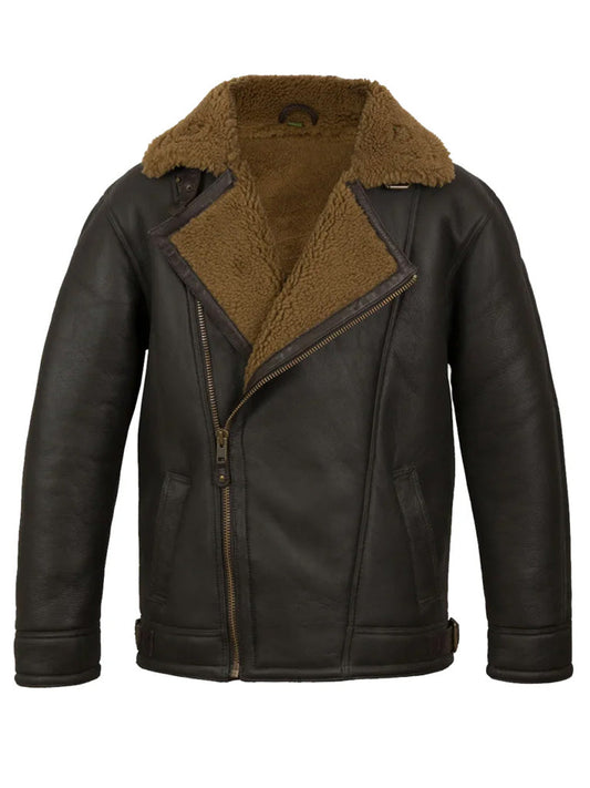 Brown Shearling Style Black Leather Jacket - The Leather Jackets