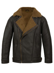 Brown Shearling Style Black Leather Jacket