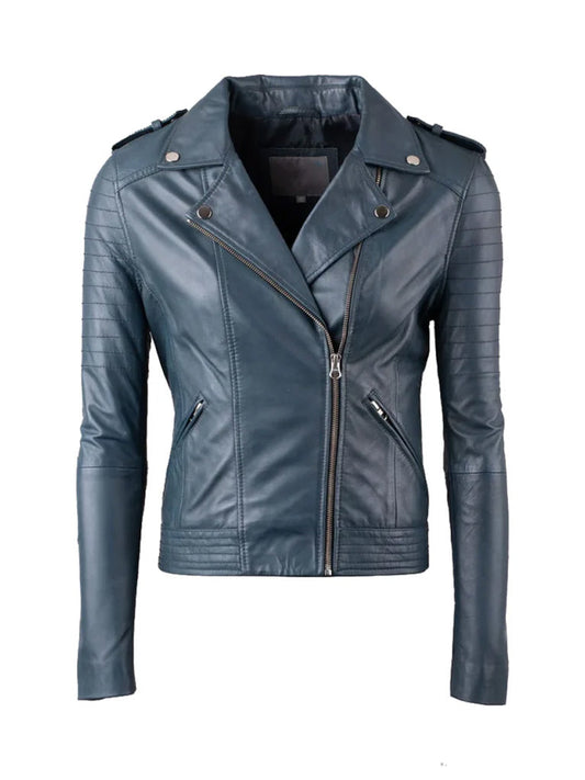 Blue Quilted Biker Leather Jacket - The Leather Jackets