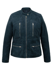 Women’s Blue Suede Biker Leather Jacket