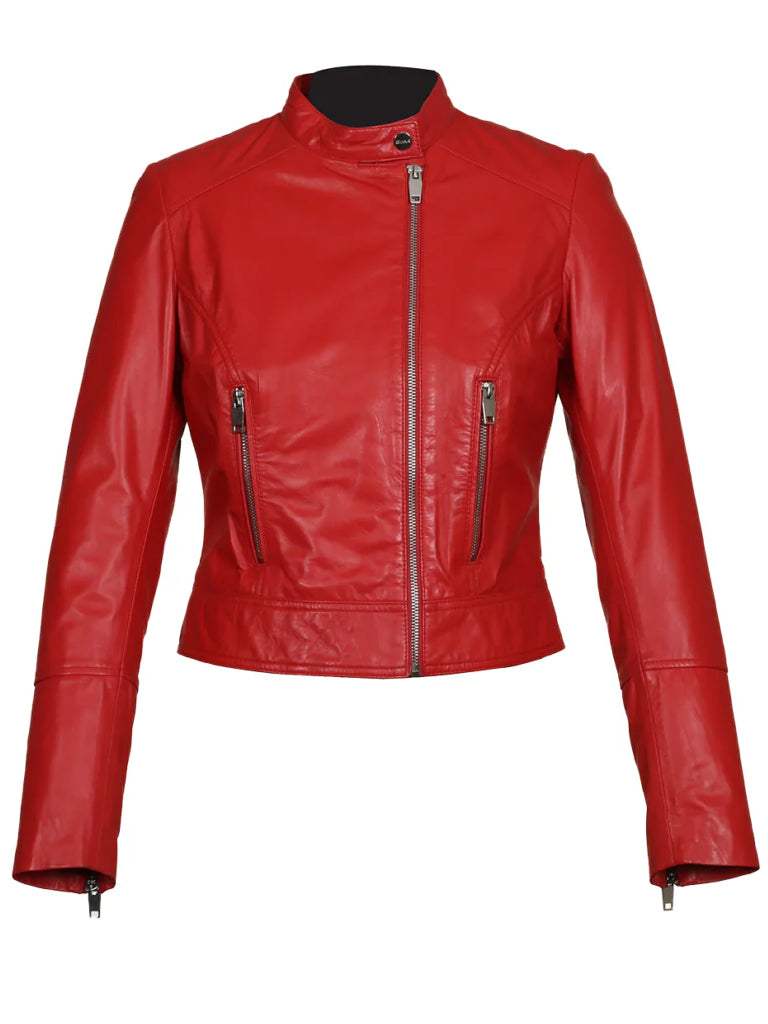 Lapel Style Red Biker Genuine Leather Jacket - The Leather Jackets
