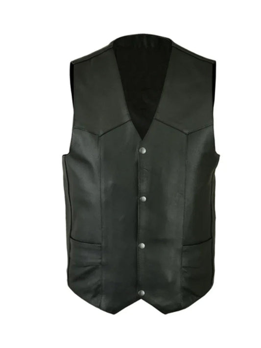 Motorcycle Style Black Leather Vest - The Leather Jackets