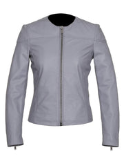 Grey Collar Less Leather Jacket - The Leather Jackets