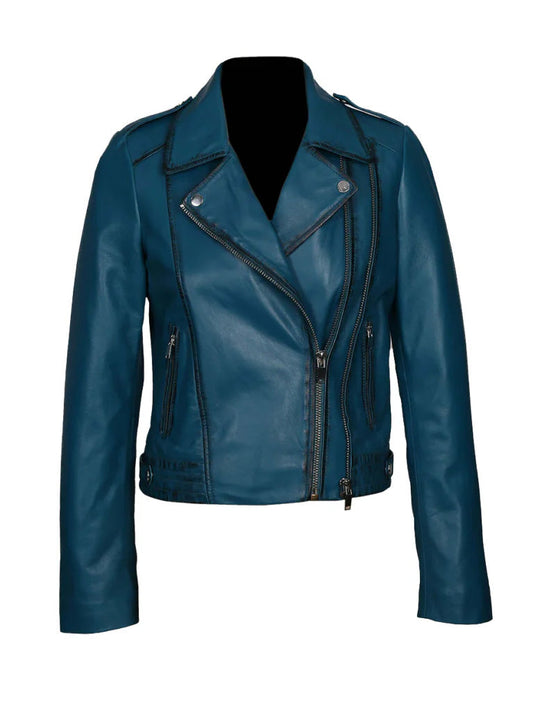Blue Biker Genuine Leather Jacket - The Leather Jackets