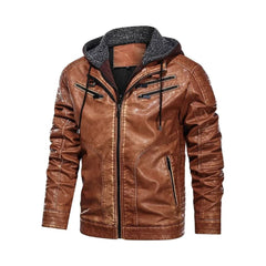 Tan Bomber Hooded Leather Jacket - The Leather Jackets