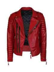 Double Breasted Red Leather Biker Jacket