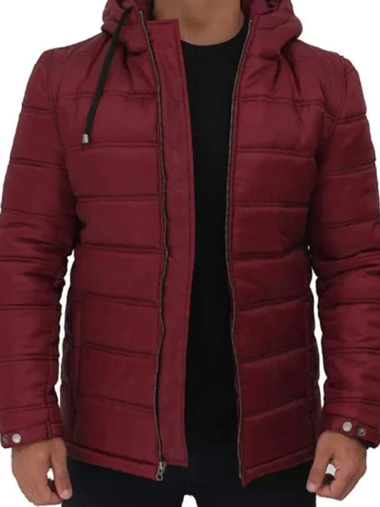 Red Hooded Style Puffer Jacket - The Leather Jackets