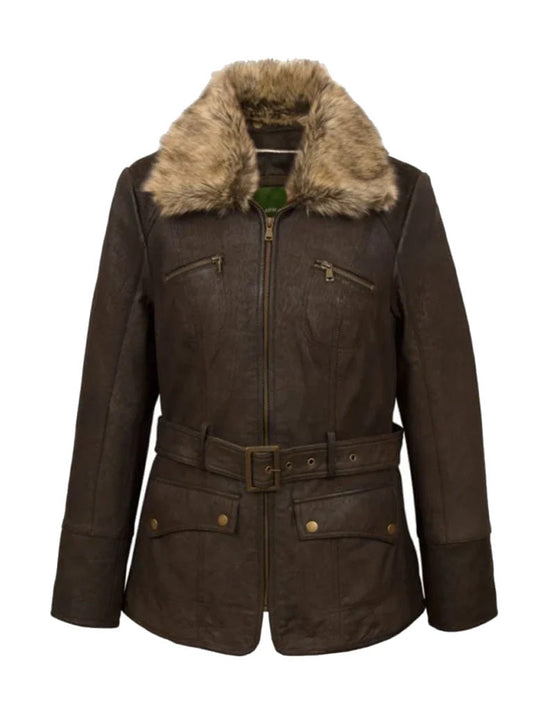 Dark Brown Shearling Leather Jacket - The Leather Jackets