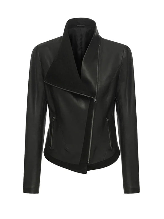 Black Shawl Collar Genuine Leather Jacket - The Leather Jackets