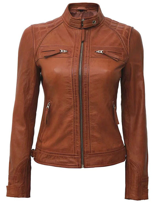 Quilted Brown Leather Jacket - The Leather Jackets