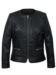 Collarless Black Quilted Leather Jacket - The Leather Jackets