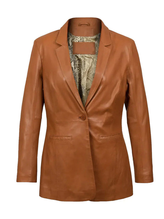 Tan Brown Genuine Leather Long Blazer - The Leather Jackets