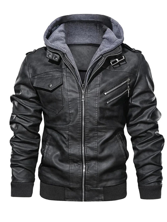 Grey Hood Bomber Style Leather Jacket - The Leather Jackets