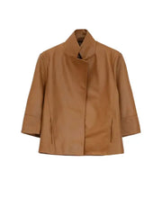 Women’s Brown Real Leather Cropped Jacket