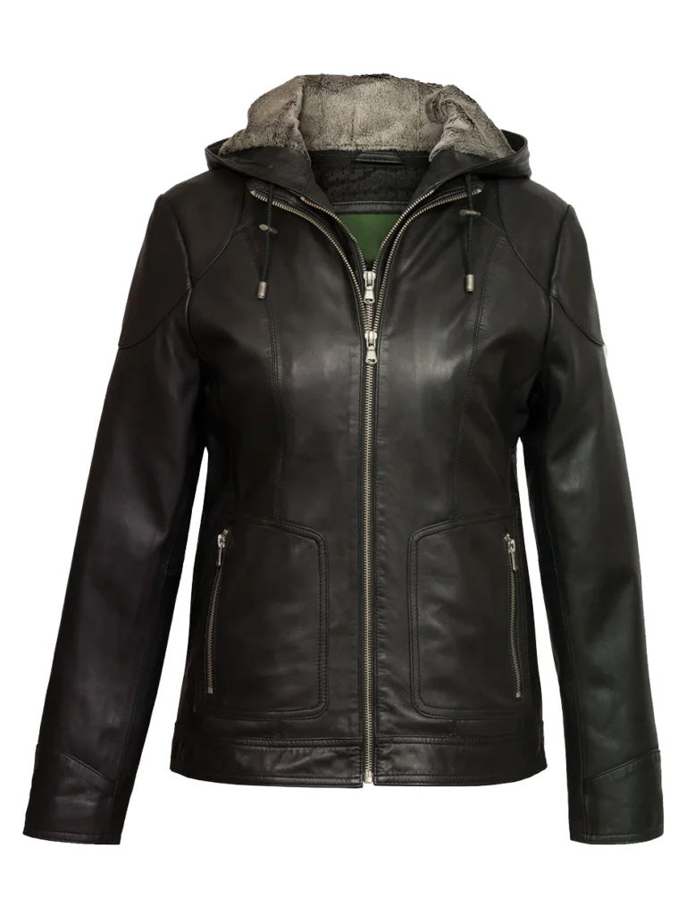 Black Hooded Genuine Leather Jacket - The Leather Jackets