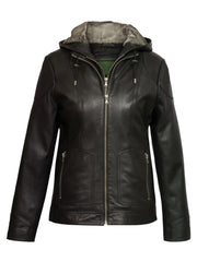 Black Hooded Genuine Leather Jacket - The Leather Jackets