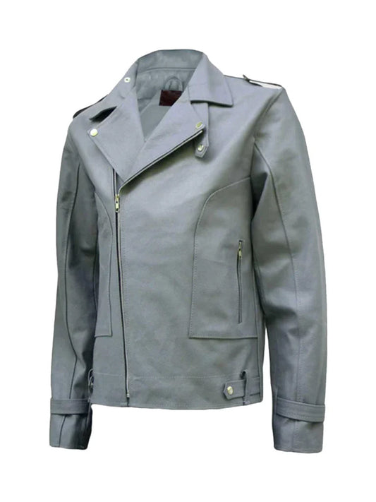 Biker Grey Lapel Style Genuine Leather Jacket - The Leather Jackets
