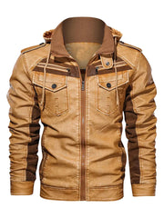 Brown Hood Style Biker Real Leather Jacket - The Leather Jackets
