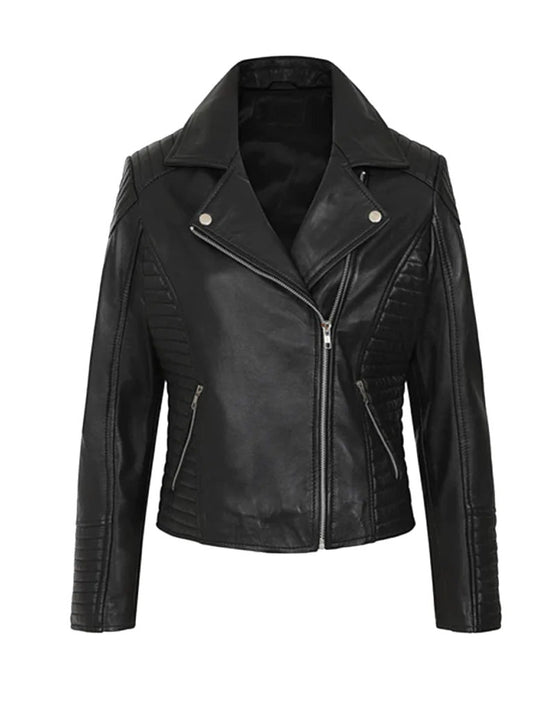 Black Biker Style Bold Lined Leather Jacket - The Leather Jackets