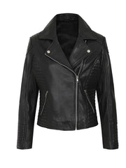 Black Biker Style Bold Lined Leather Jacket